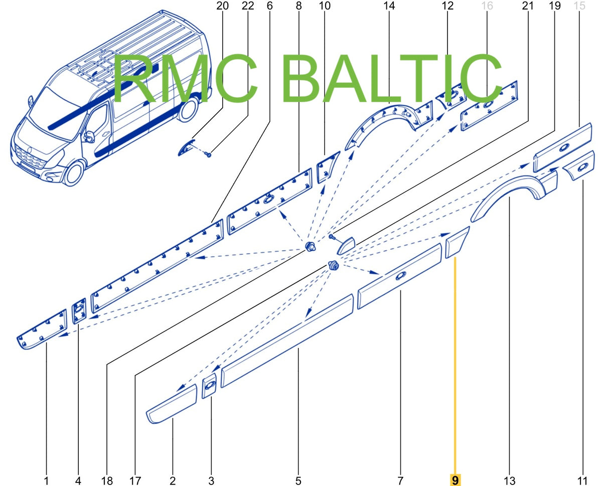 Pièce d'origine Baguette d'aile arrière gauche pour Renault Master III IV Opel Movano B Nissan NV400 768F20004R