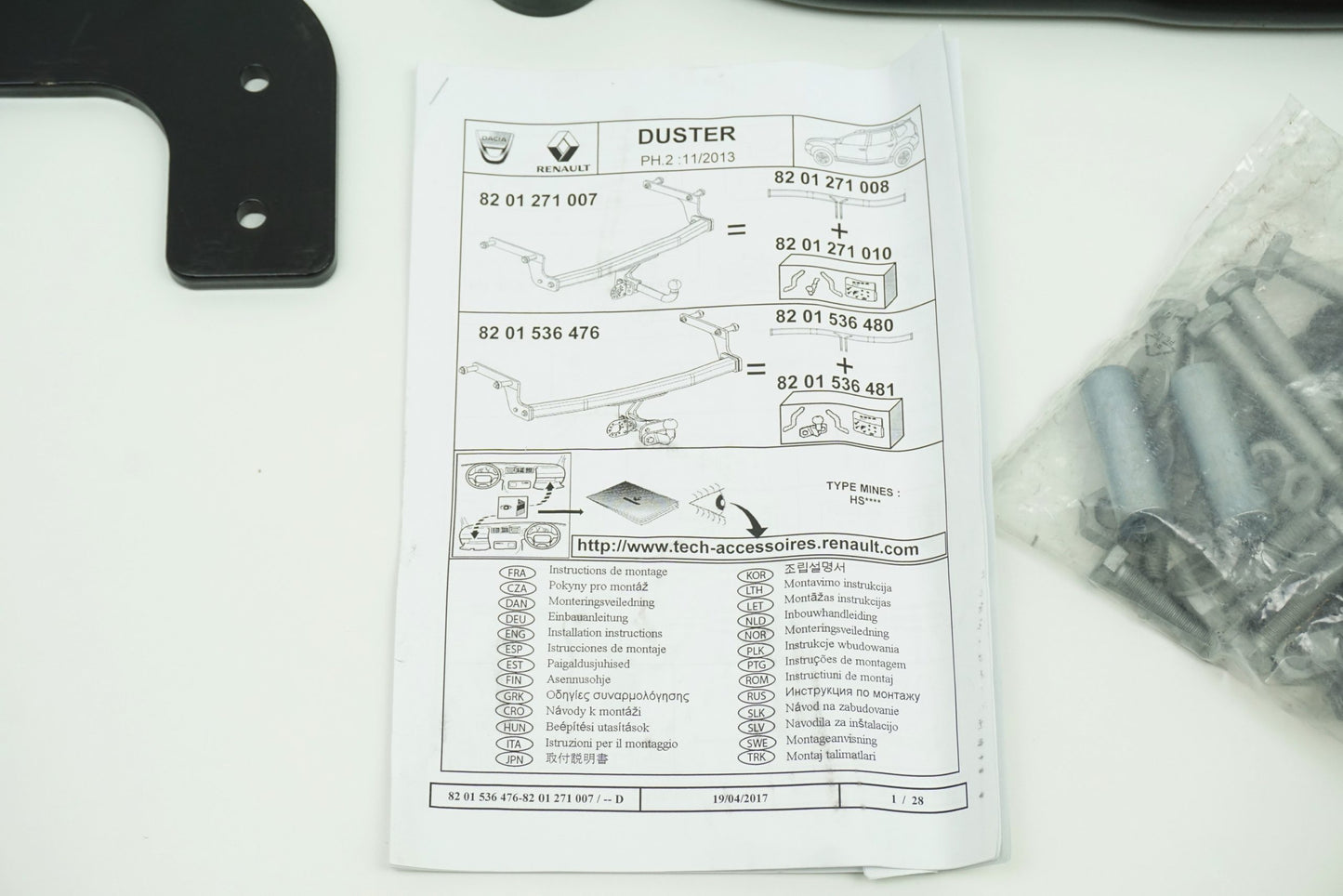 Pièce d'origine Kit de montage d'attelage pour Dacia Duster I 8201271010