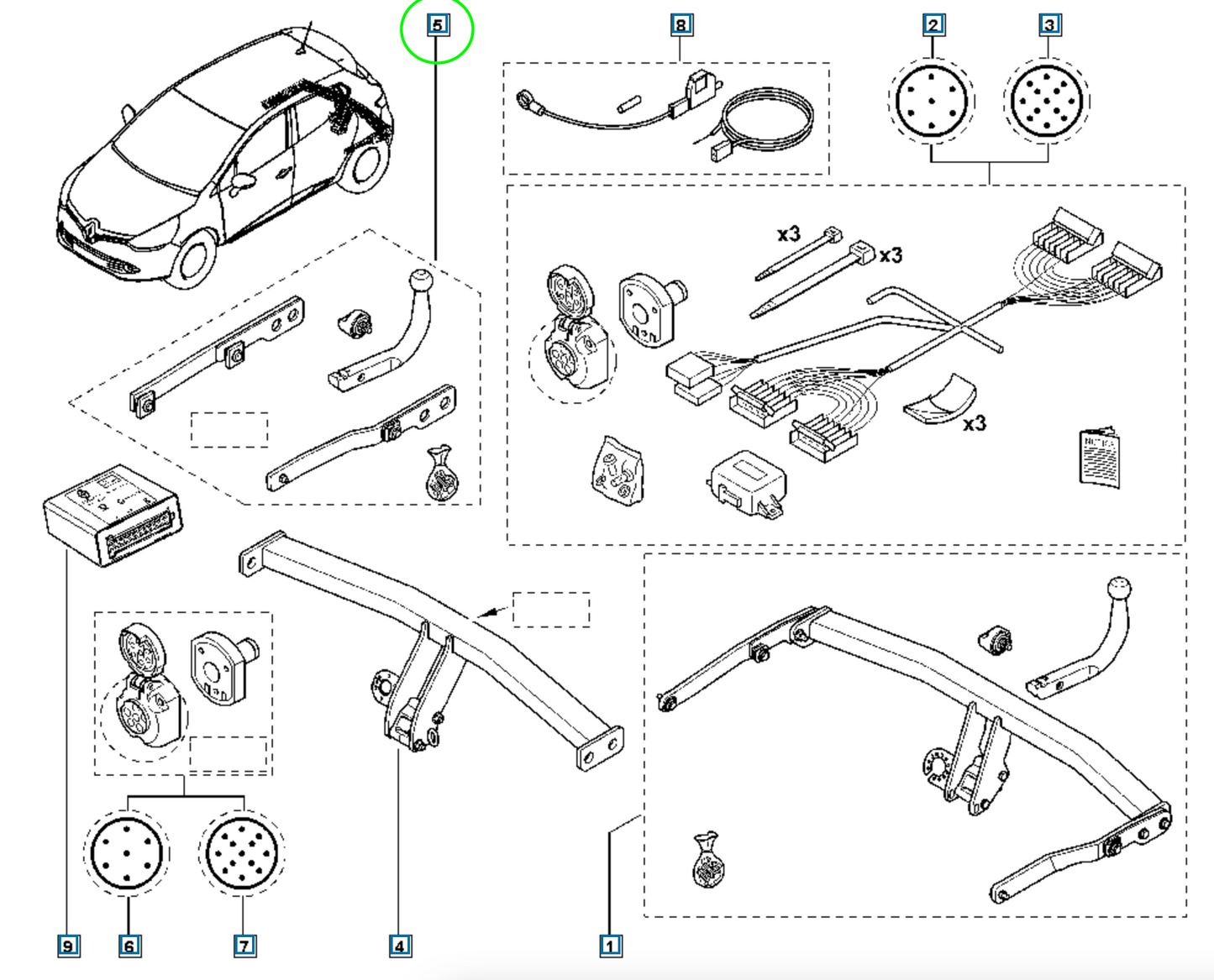 Pièce d'origine Kit de montage d'attelage pour Renault Clio IV 8201530033