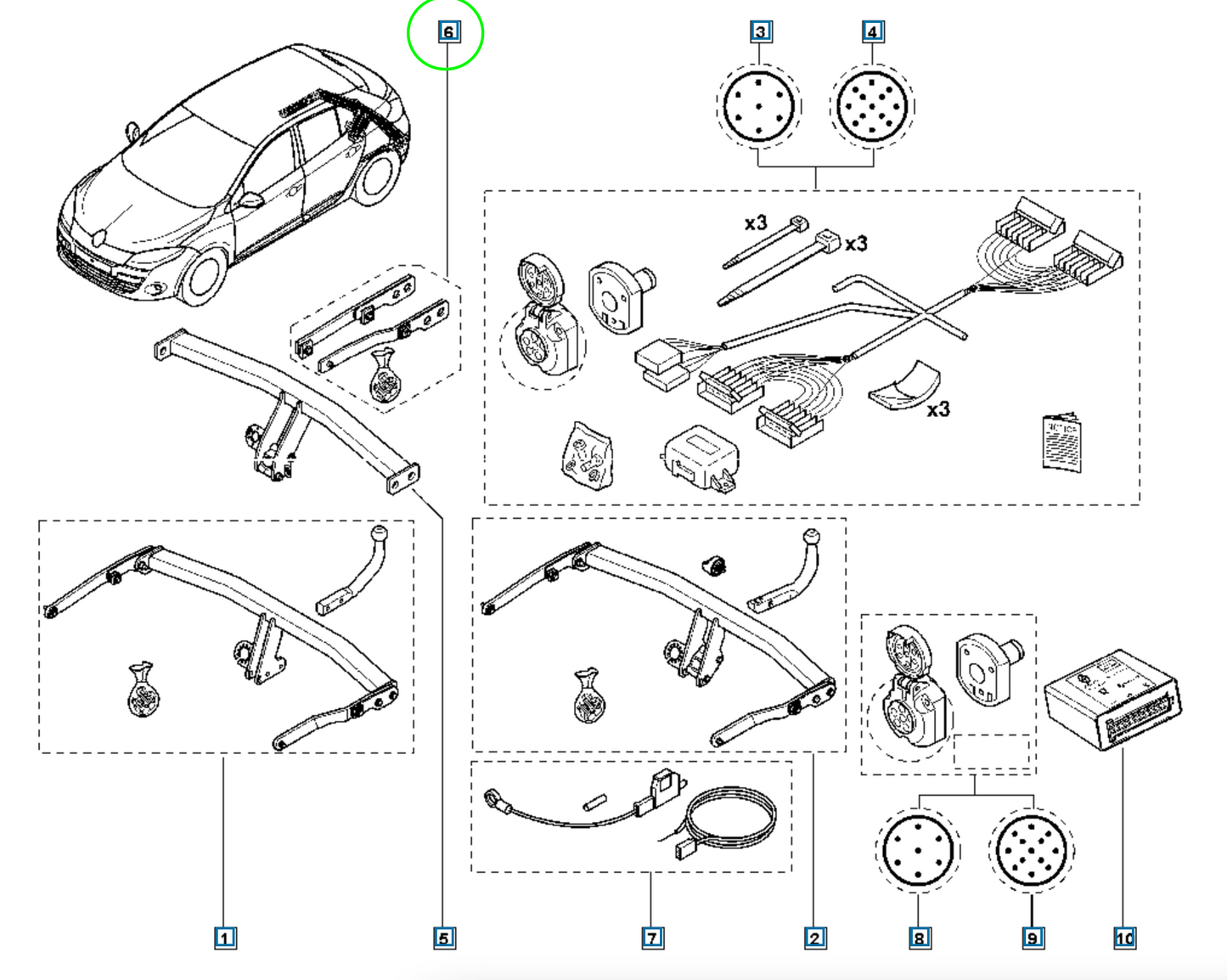 Pièce d'origine Kit de montage d'attelage pour Renault Megane III 8201153897