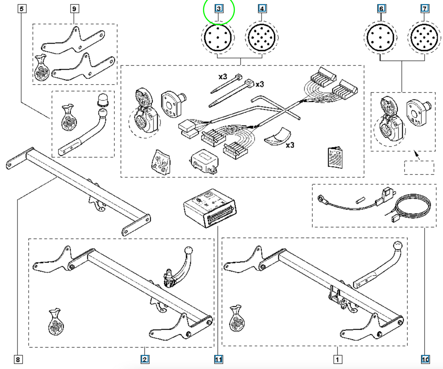 Pièce d'origine Faisceau d'attelage 7 broches pour Renault Laguna III 8201412915