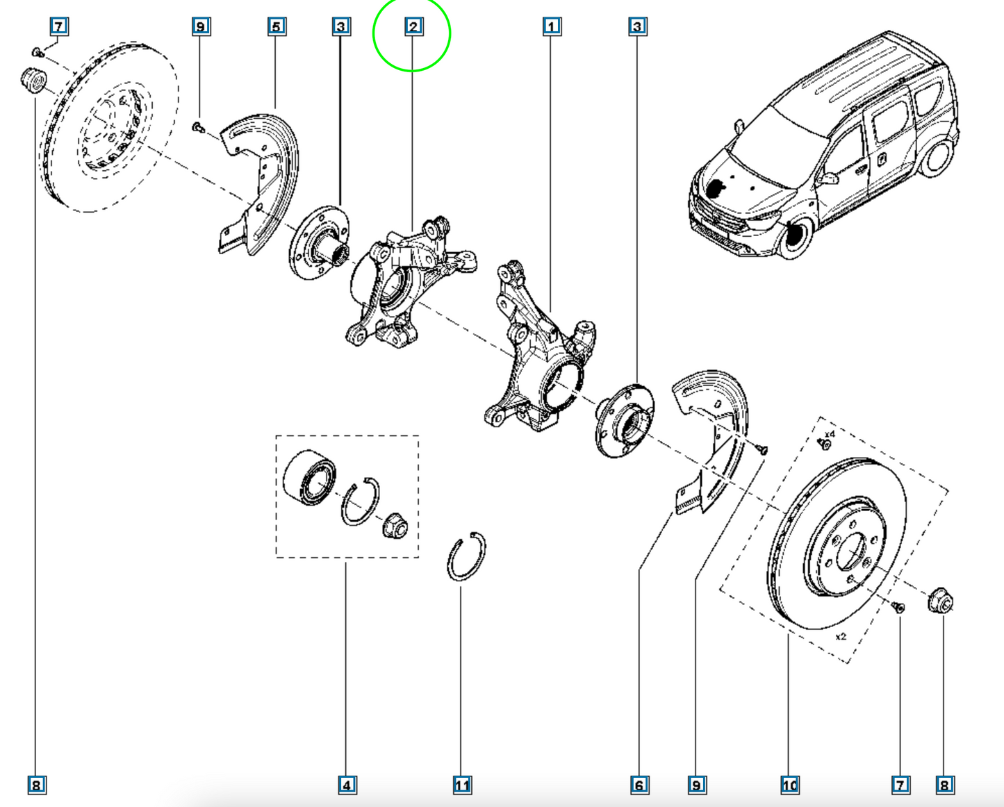Pièce d'origine Fusée d'essieu avant droite pour Dacia Dokker Lodgy 400145345R