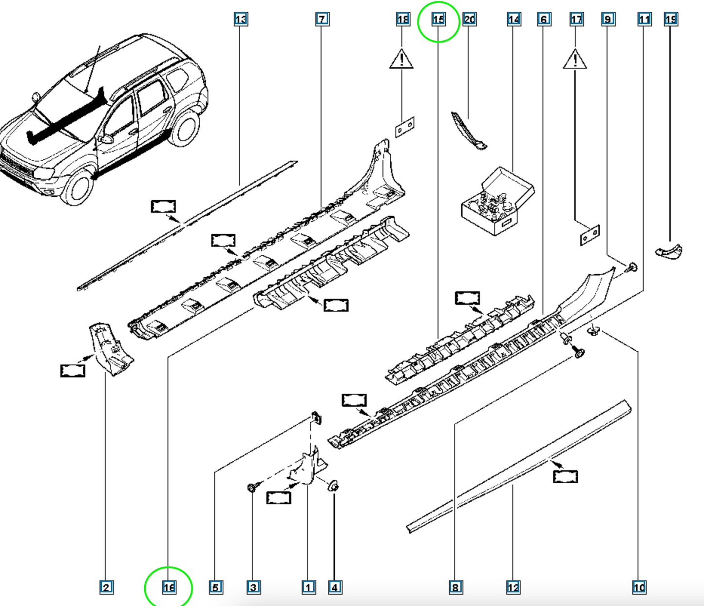 Pièce d'origine Support de renfort de baguette de bas de caisse neuf pour Dacia Duster I 764580718R