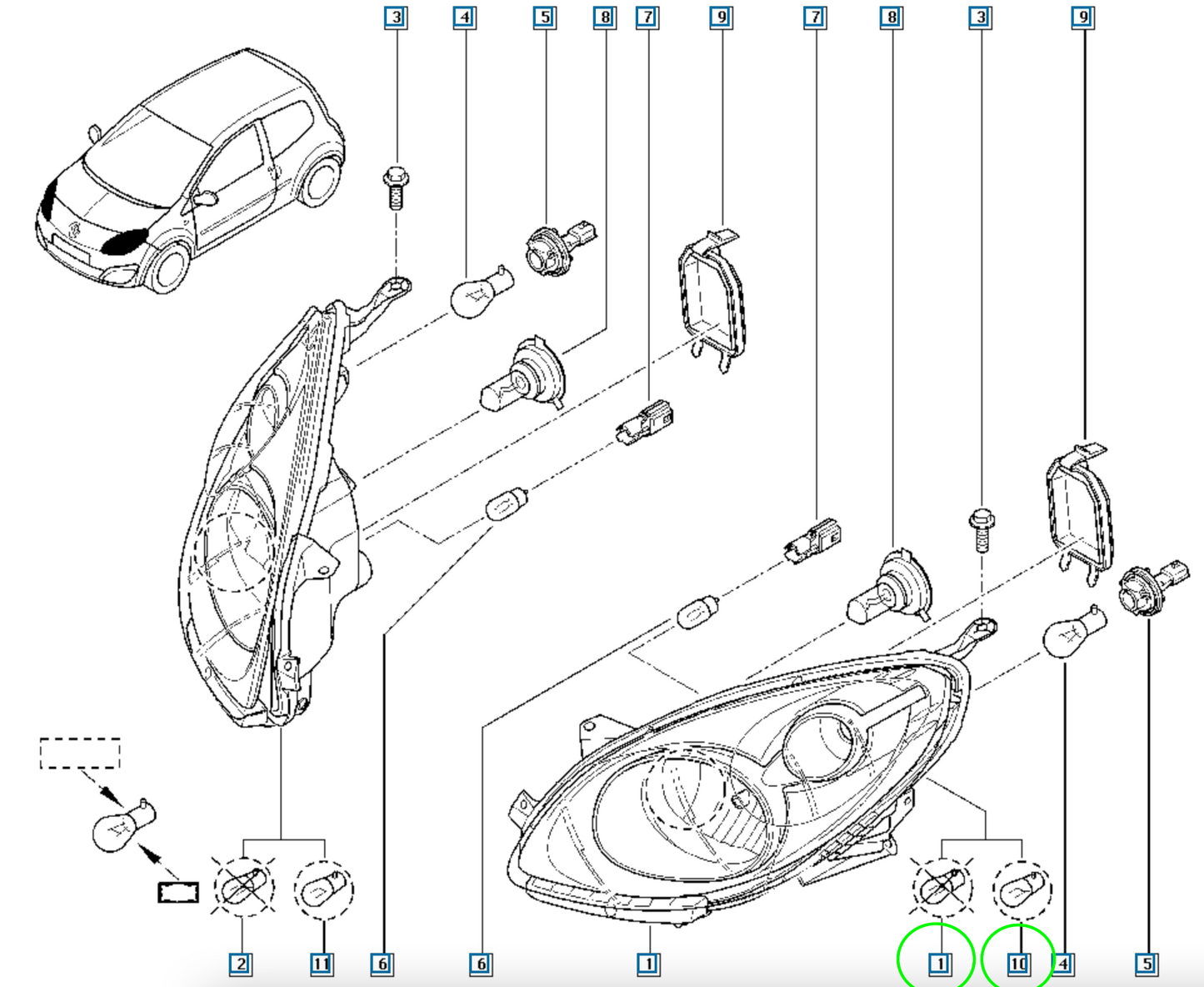 Pièce d'origine Phare avant gauche pour Renault Twingo II 260609027R