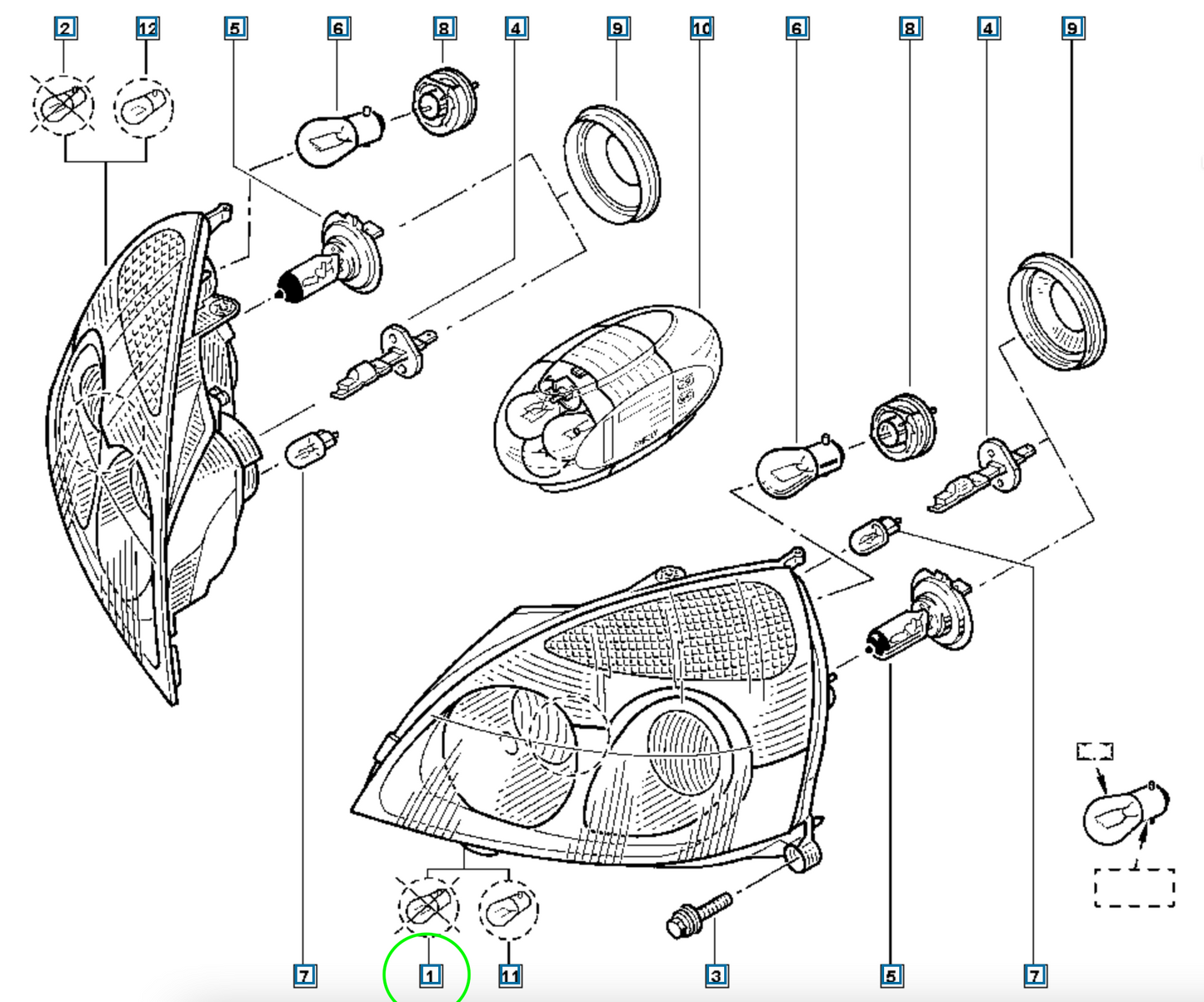 Pièce d'origine Phare avant gauche pour Renault Clio II 7701054058