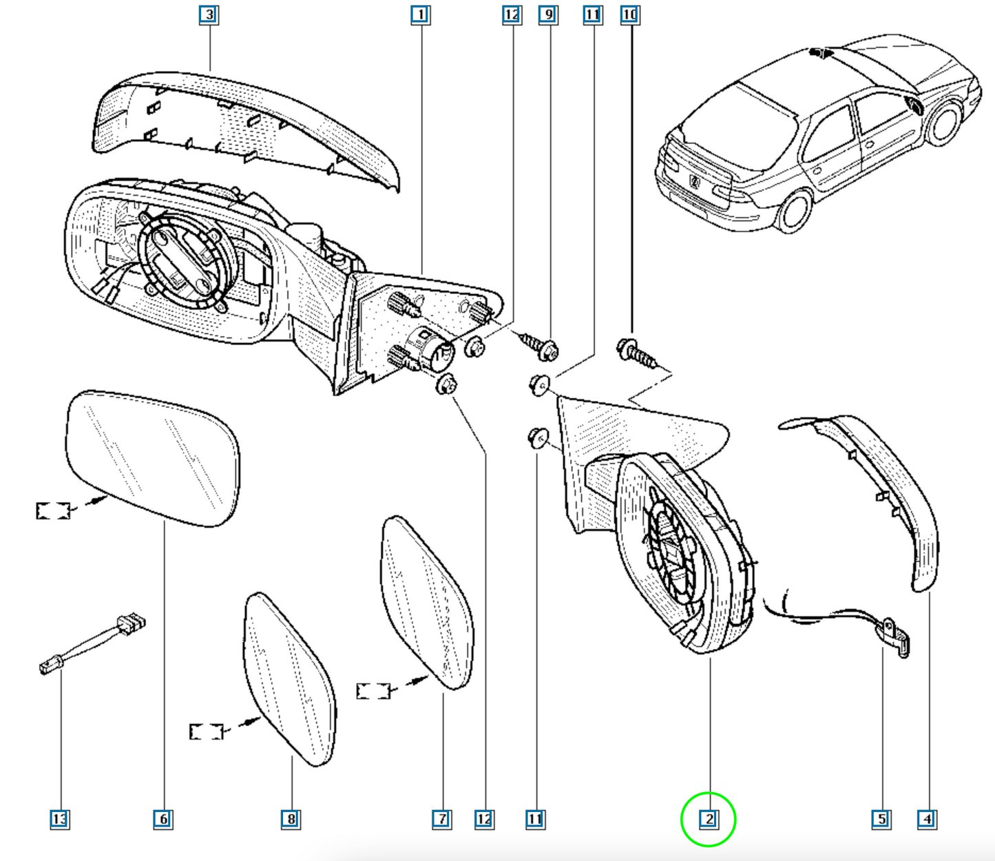 Pièce d'origine Rétroviseur extérieur droit pour Renault Laguna II 7701053959