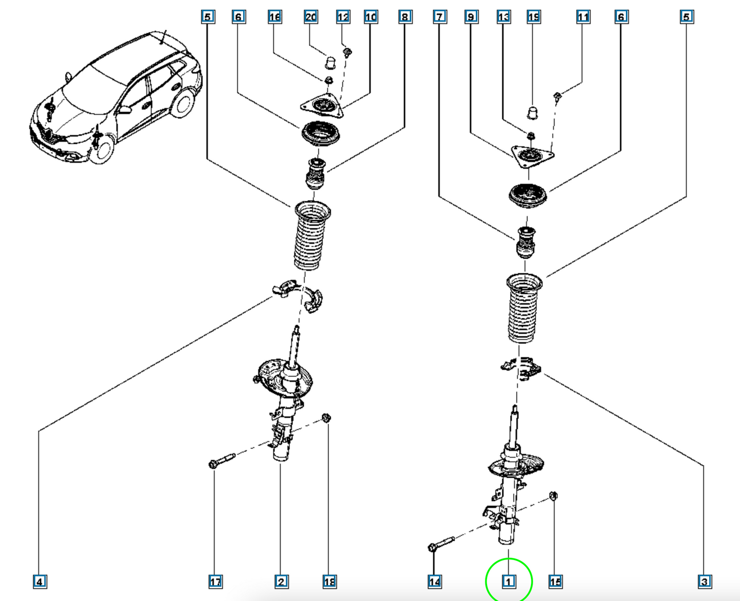 Pièce d'origine Amortisseur avant gauche pour Renault Kadjar 543034EA3A