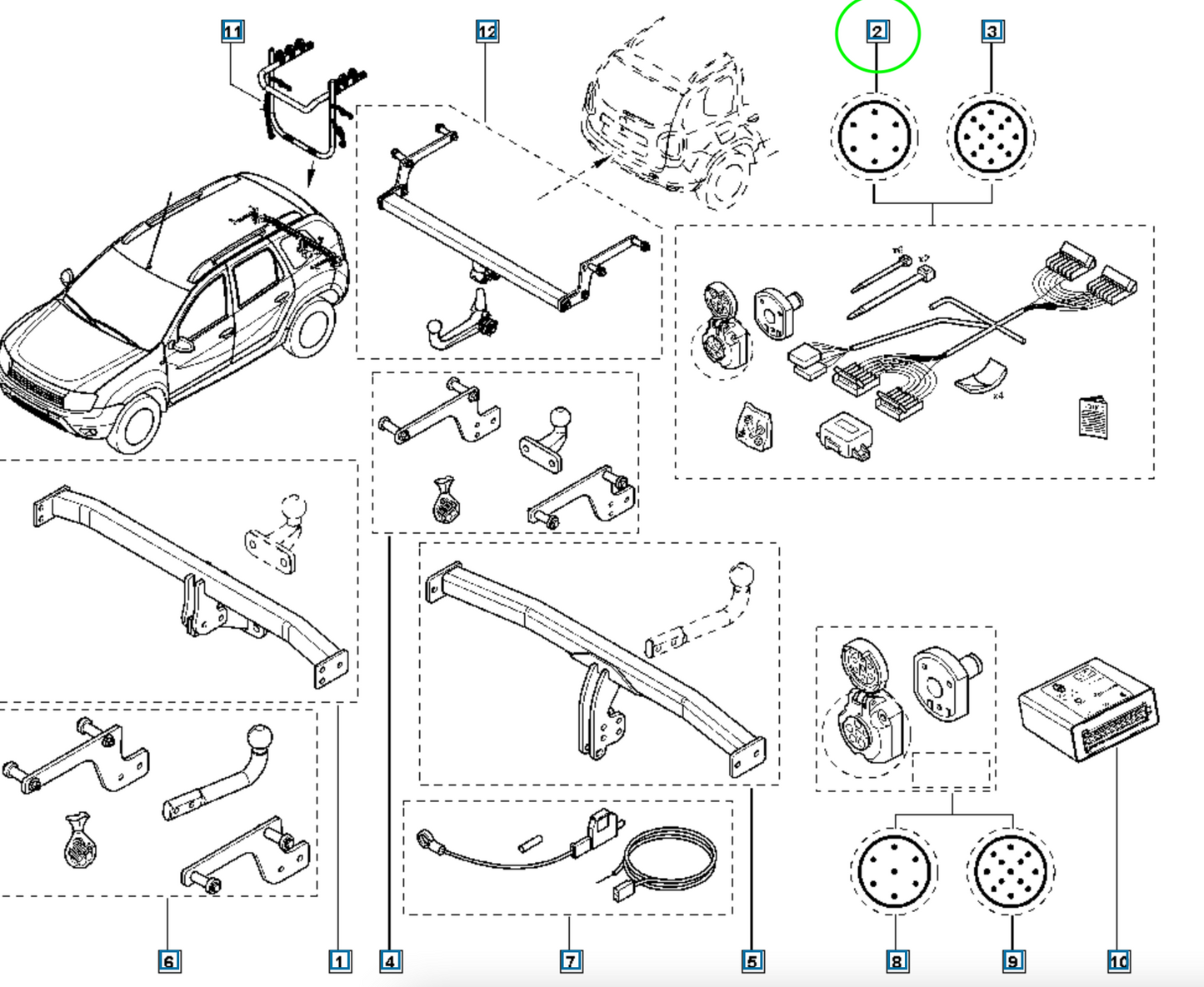 Pièce d'origine Faisceau d'attelage 7 broches pour Dacia Duster 8201613380