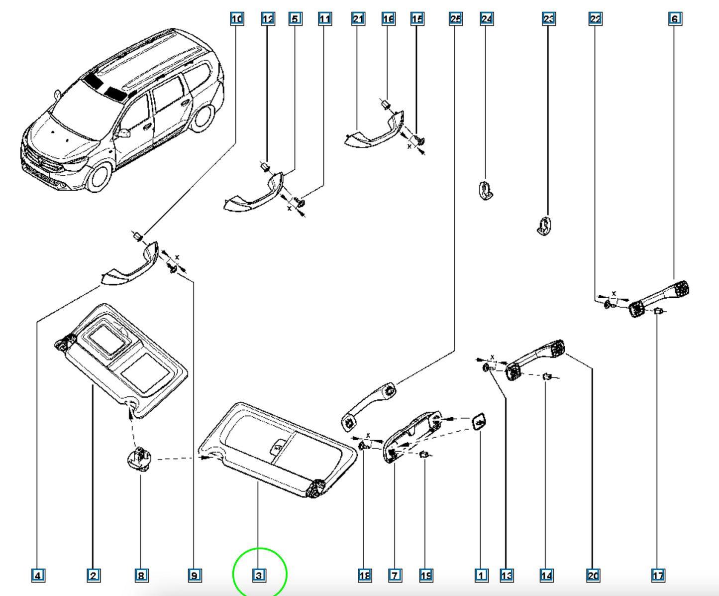 Pièce d'origine Pare-soleil gauche pour Dacia Lodgy 964013198R