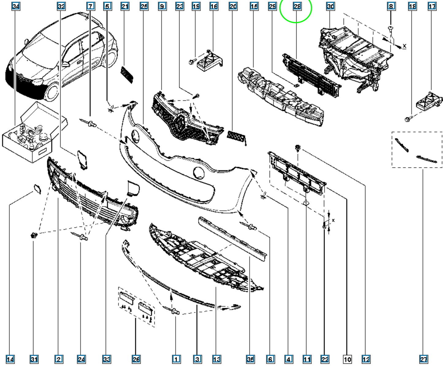 Pièce d'origine Volet d'air de radiateur pour Smart Renault Twingo III 620C42798R