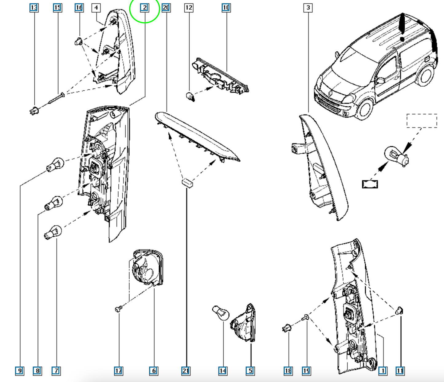 Pièce d'origine Feu arrière droit pour Renault Kangoo II 8200419945