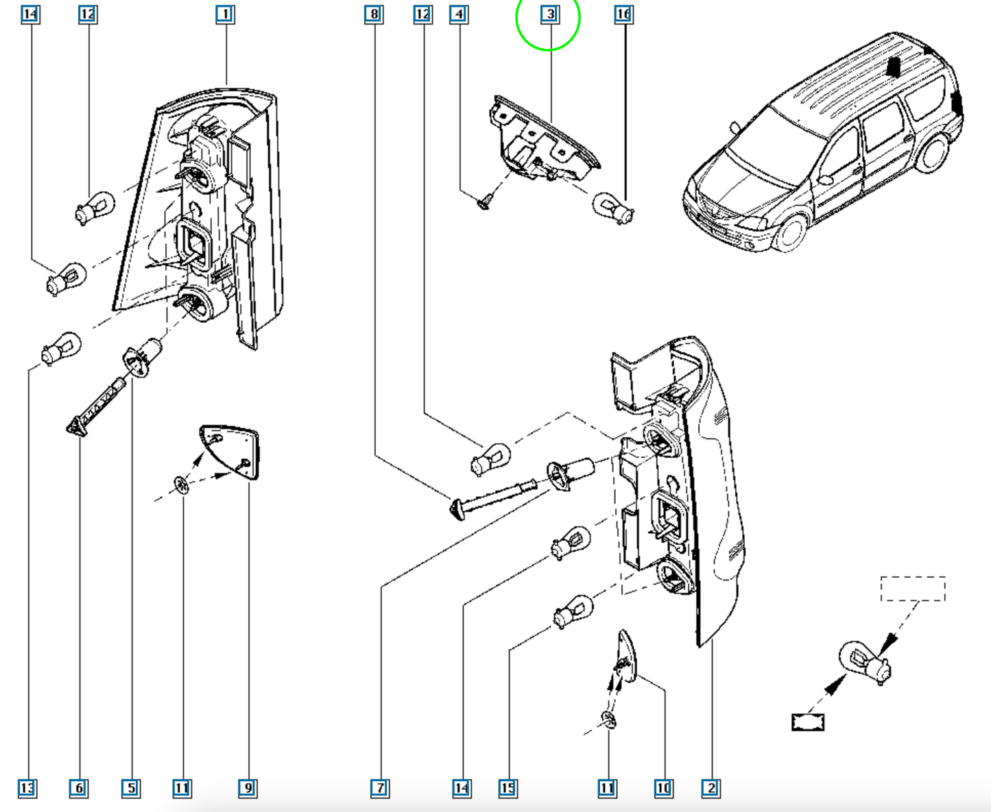 Pièce d'origine Troisième feu stop pour Dacia Lodgy Dokker 8200690117