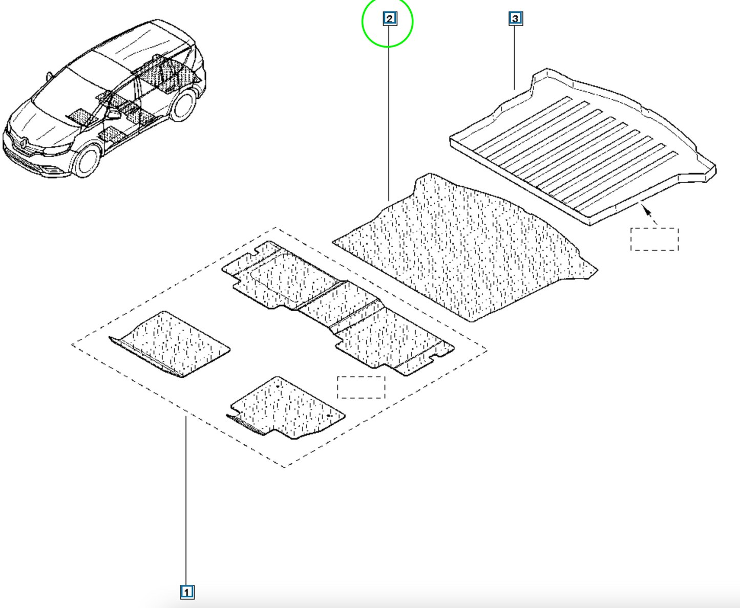Pièce d'origine Tapis de coffre premium pour Renault Espace V 8201437836