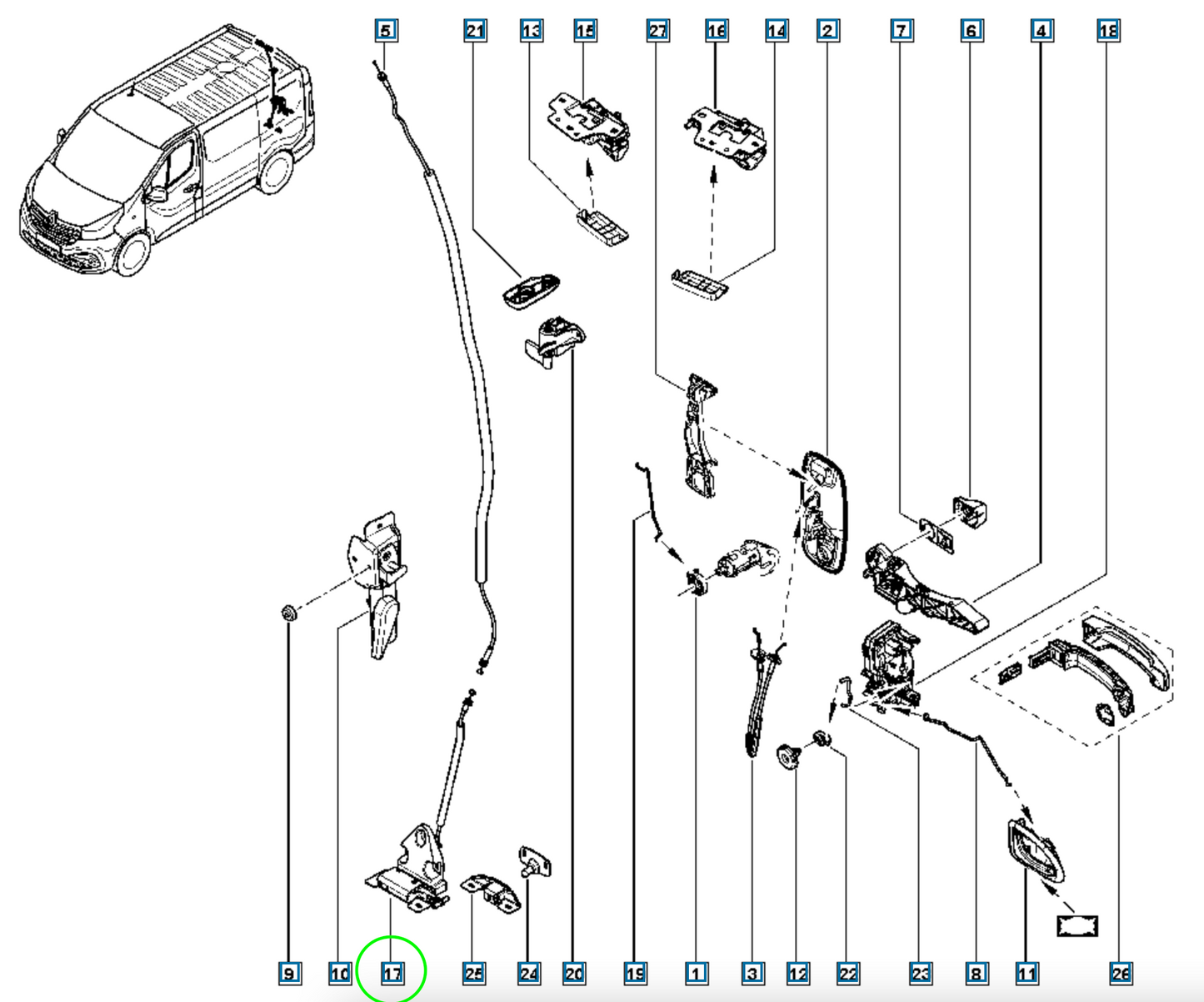 Pièce d'origine Serrure de porte droite avec mécanisme de verrouillage pour Renault Trafic II 8200006252