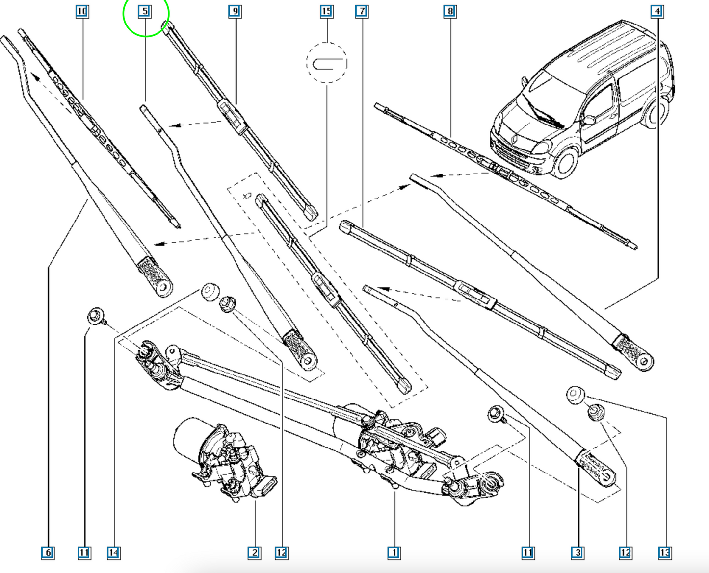 Pièce d'origine Bras d'essuie-glace droit pour Renault Kangoo II 7701066442