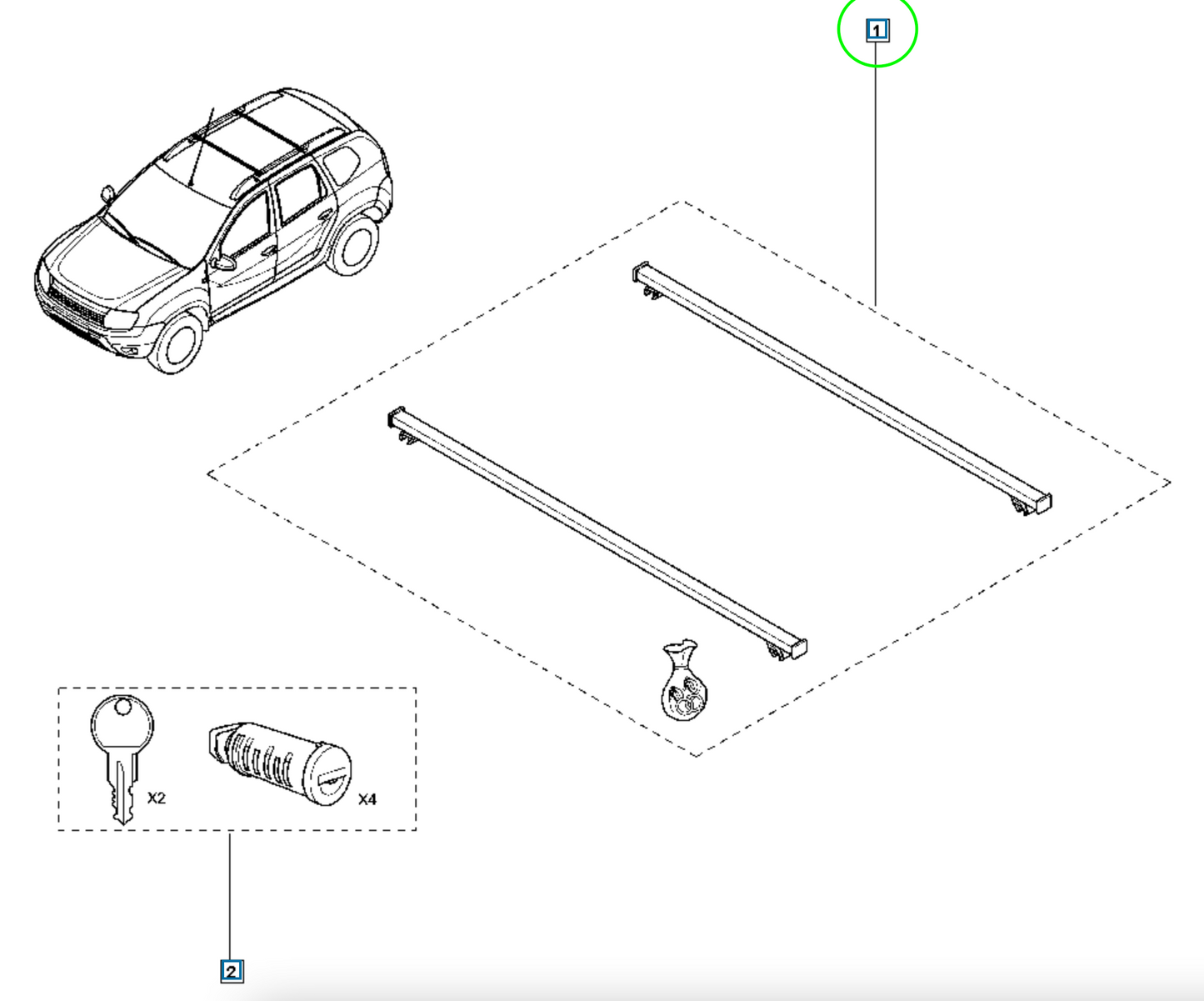 Pièce d'origine Barres de toit transversales aluminium pour Dacia Duster phase 2 2013 8201407085