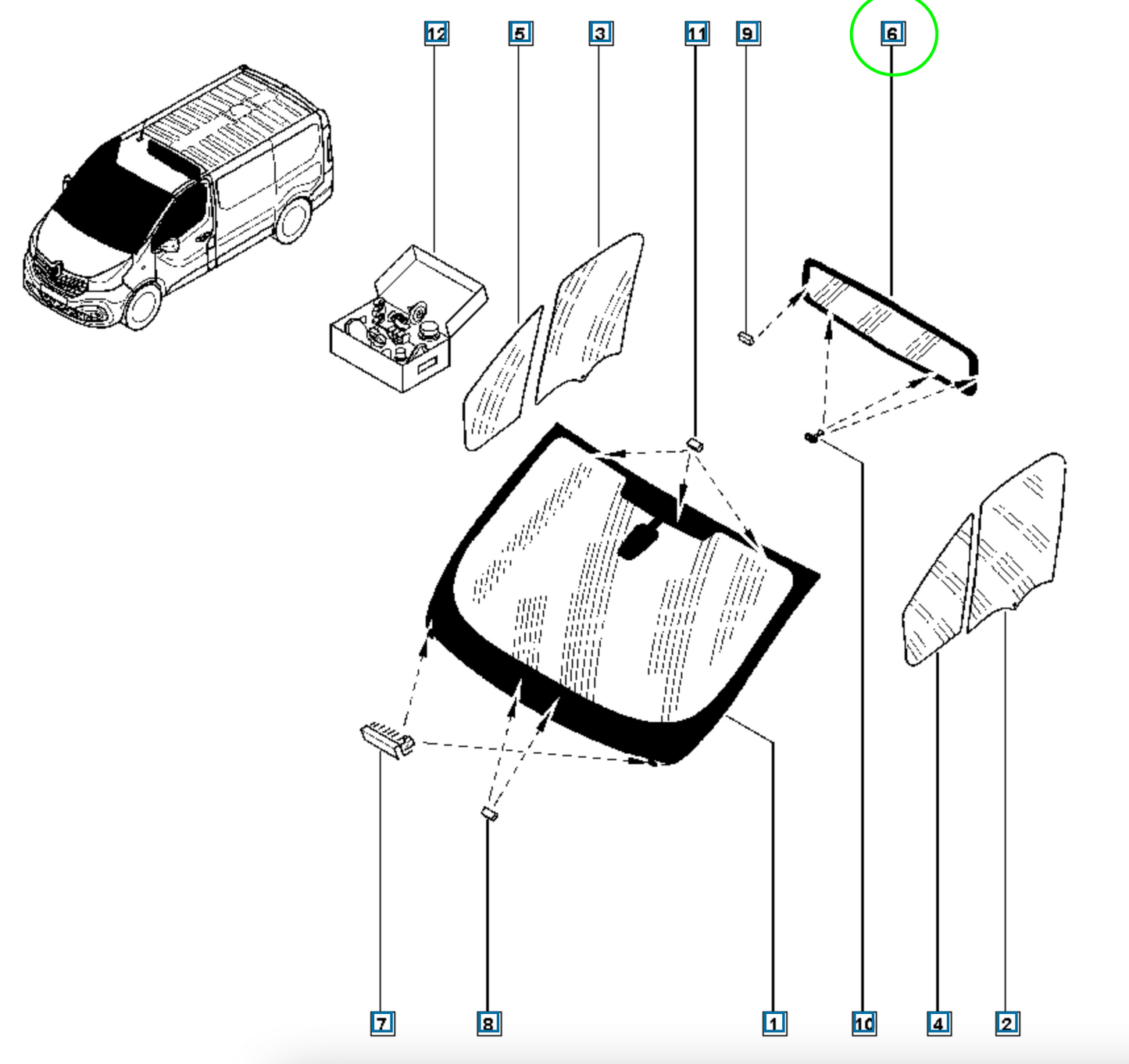 Pièce d'origine Vitre arrière de cabine pour Renault Trafic III 797128356R
