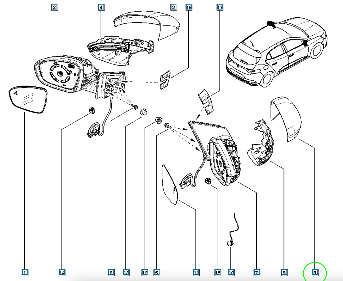 Pièce d'origine Boîtier de rétroviseur gauche pour Renault Megane IV 963737470R