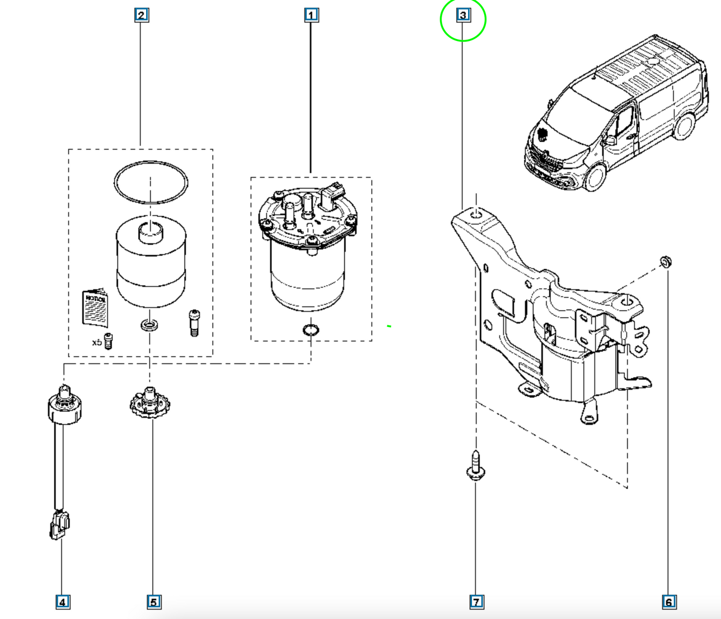 Pièce d'origine Support de filtre à carburant pour Renault Trafic III Opel Vivaro B Fiat Talento 164192090R
