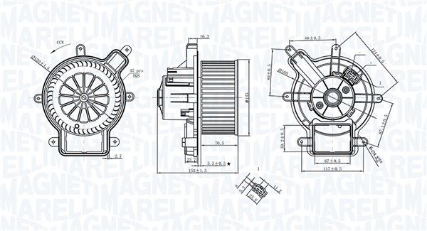 Dessin technique du fabricant — Pulseur d’air habitacle — Magneti Marelli 069412398010