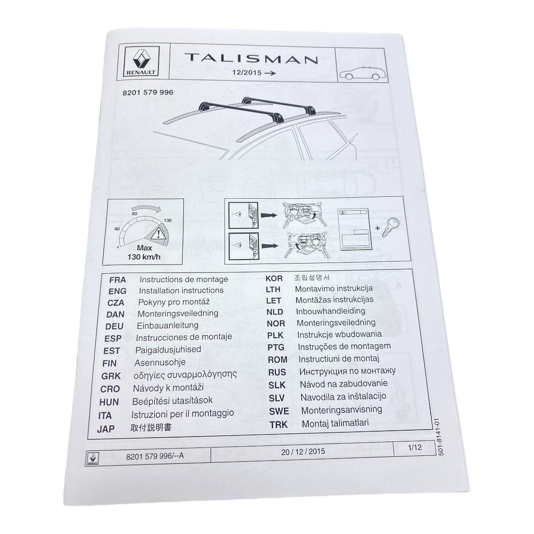 Pièce d'origine Barres de toit transversales pour Renault Talisman GrandTour Estate 8201579996