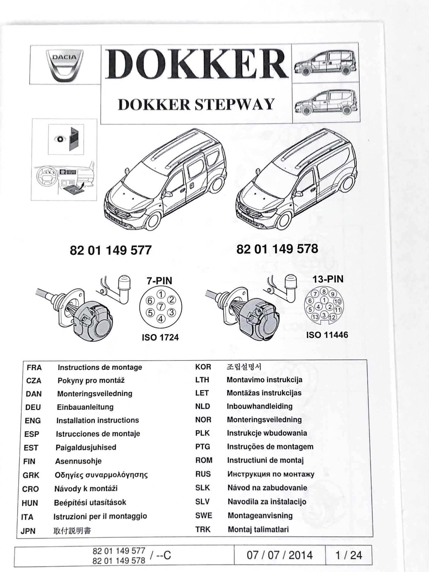 Pièce d'origine Faisceau d'attelage 7 broches pour Dacia Dokker 8201149577