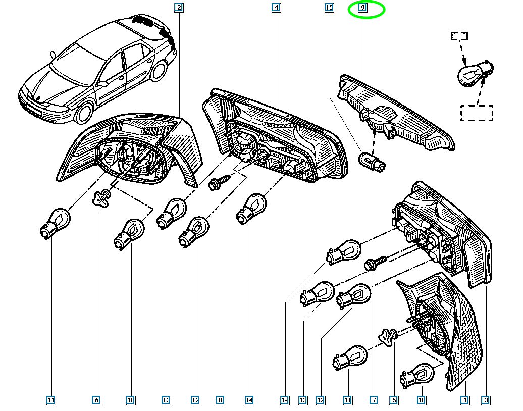 Pièce d'origine Troisième feu stop pour Renault Laguna II 8200002496