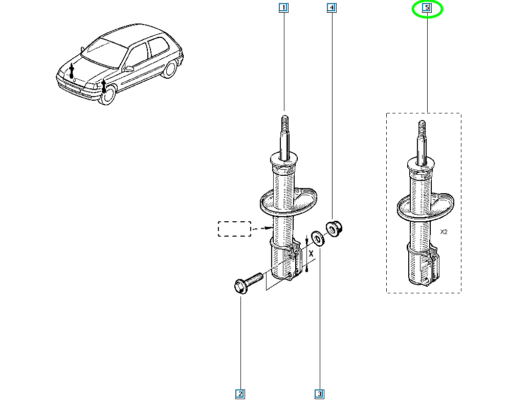 Pièce d'origine Amortisseur avant pour Renault Clio I 543021861R
