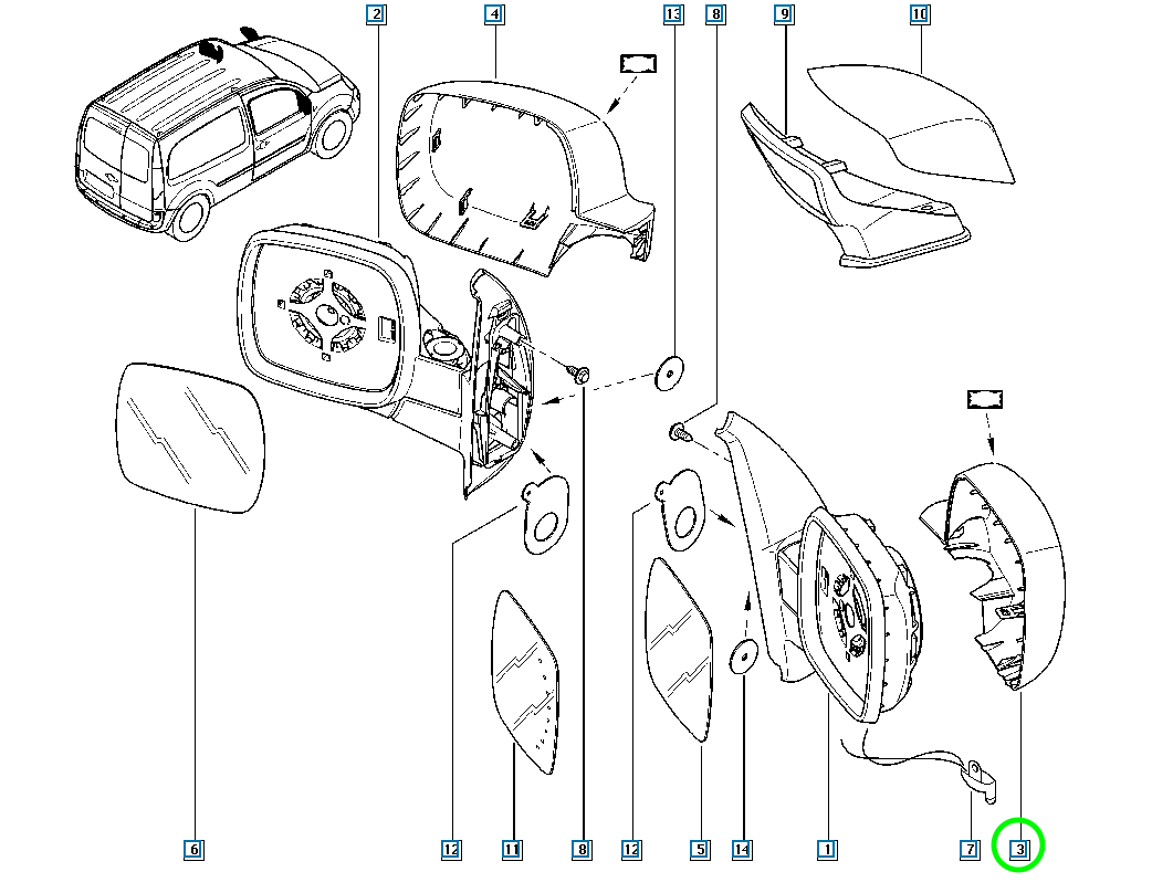 Pièce d'origine Coque de rétroviseur droite pour Renault Kangoo II restylé 963742880R