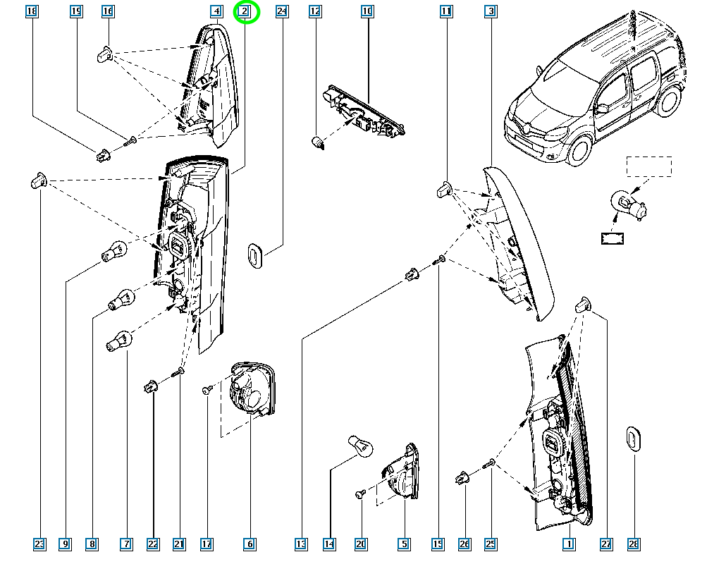 Pièce d'origine Feu arrière droit pour Renault Kangoo II 265506145R