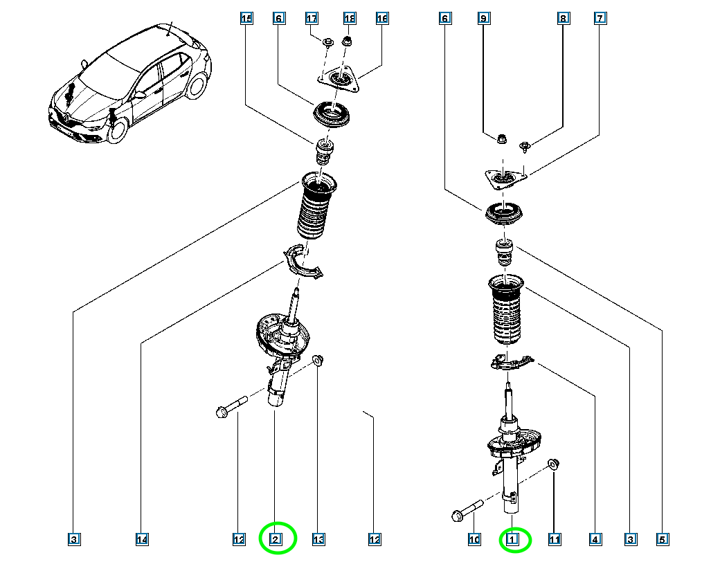 Pièce d'origine Amortisseur avant pour Renault Mégane IV 543025005R