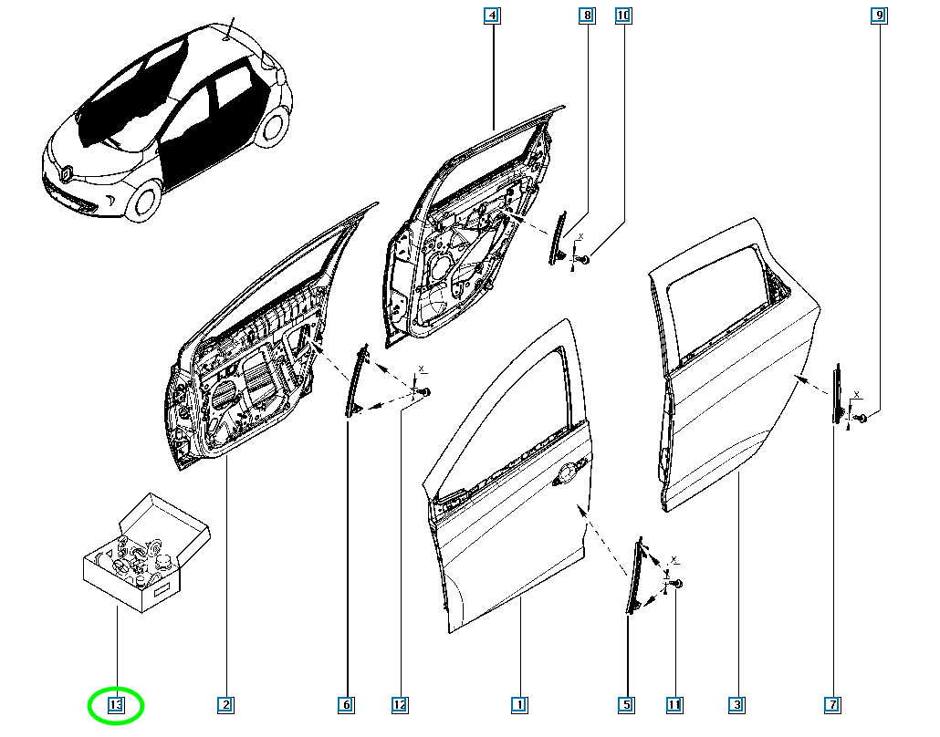 Pièce d'origine Kit de réparation de porte pour Renault Zoe 800999501R