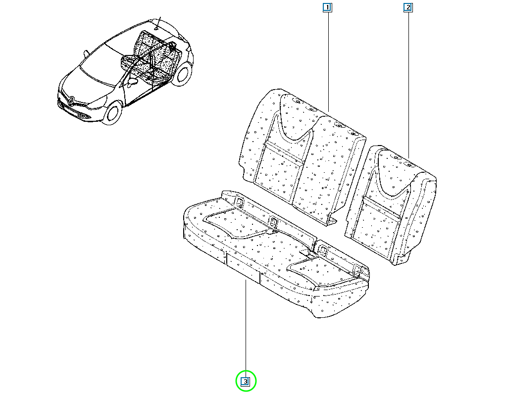 Pièce d'origine Mousse d'assise de banquette arrière pour Renault Clio IV 883057789R