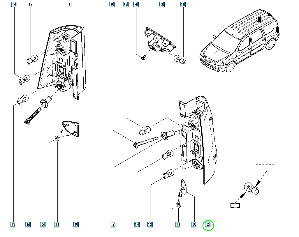 Pièce d'origine Feu arrière gauche pour Dacia Logan MCV 8200864612