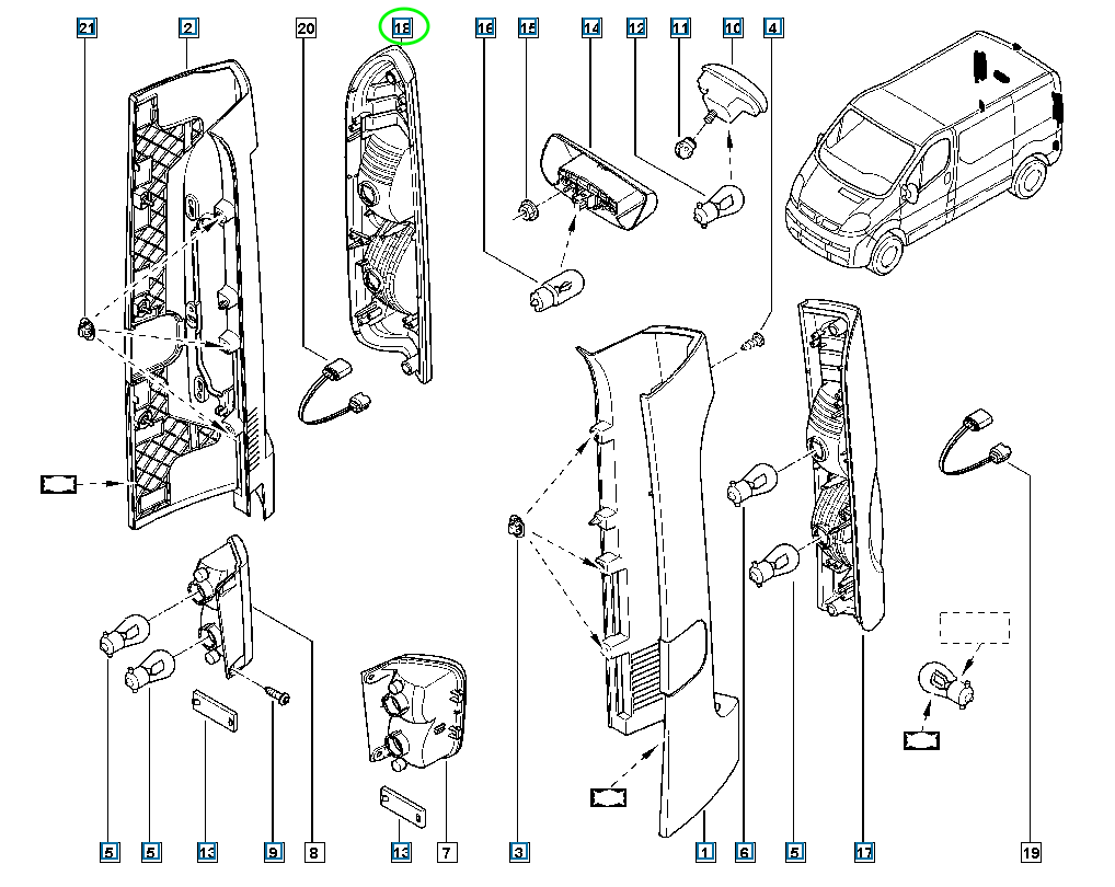 Pièce d'origine Feu arrière droit pour Opel Vivaro Renault Trafic II 8200415251