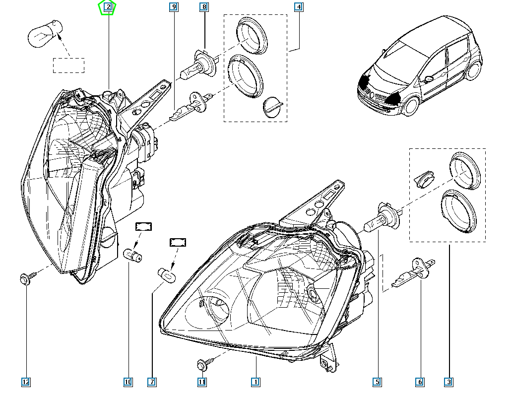 Pièce d'origine Phare avant droit pour Renault Modus 7701058175