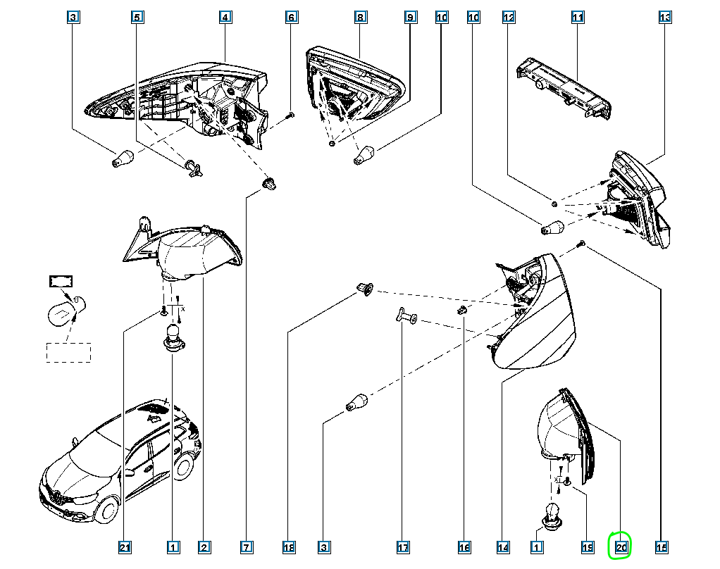 Pièce d'origine Feu antibrouillard arrière gauche pour Renault Kadjar 265858137R