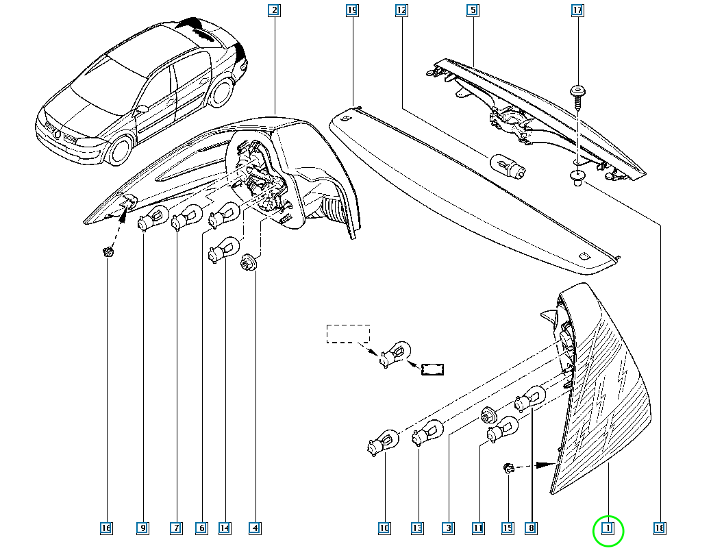 Pièce d'origine Feu arrière gauche pour Renault Megane II Sedan 8200142682