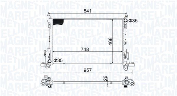 Dessin technique du fabricant — Radiateur de refroidissement moteur — Magneti Marelli 350213207800