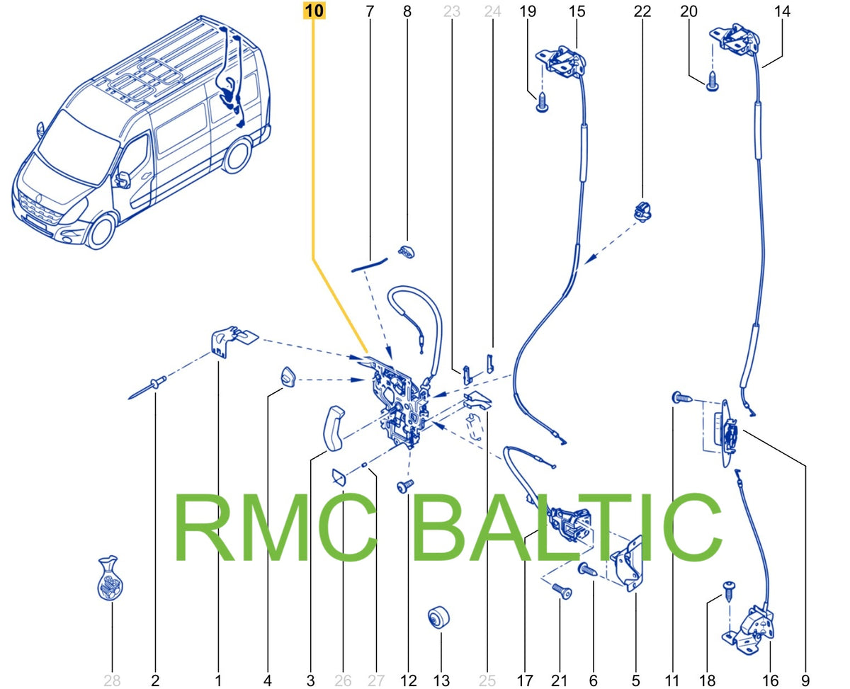 Pièce d'origine Serrure de porte arrière pour Renault Master III IV 906126247R