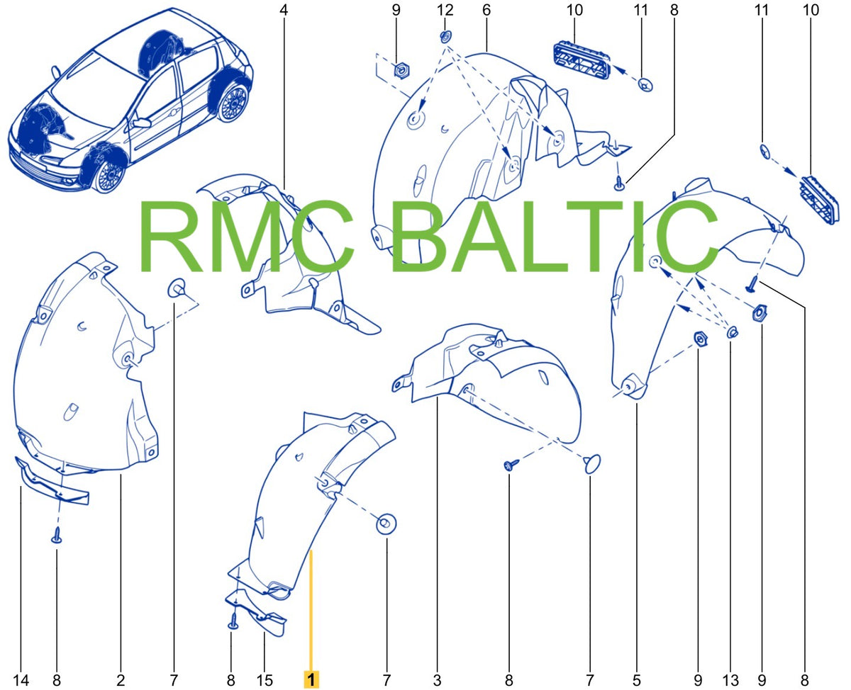 Pièce d'origine Passage de roue avant gauche section avant pour Renault Clio III 8200289935