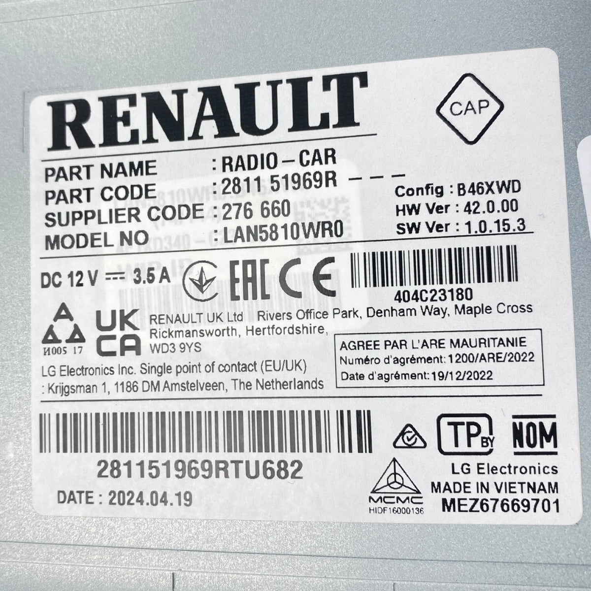 Pièce d'origine Autoradio multimédia CarPlay Android pour Renault Master III Lift 281151969R