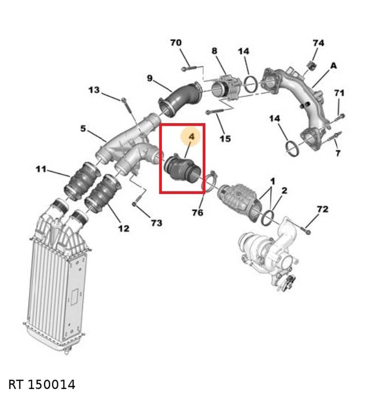 Durite d’air de suralimentation — Citroën / Peugeot — 1.6 HDi — 8 soupapes — RT 150014 — vue 3