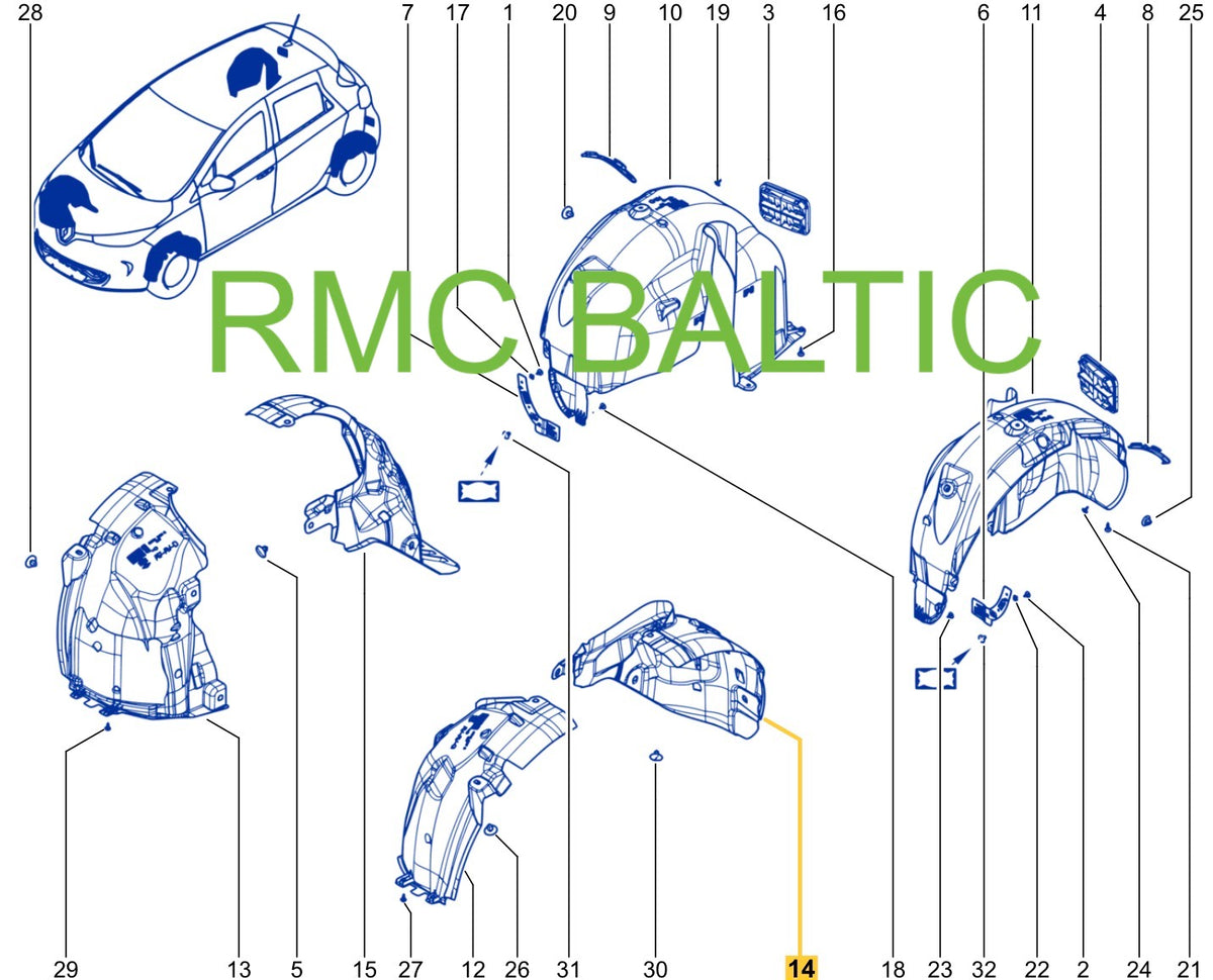 Pièce d'origine Pare-boue avant gauche pour Renault 638430739R