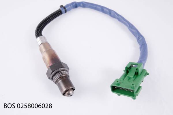 Sonde lambda Bosch pour Citroën et Peugeot — 4 fils, connecteur, câble 410 mm — BOS 0258006028 — vue 1