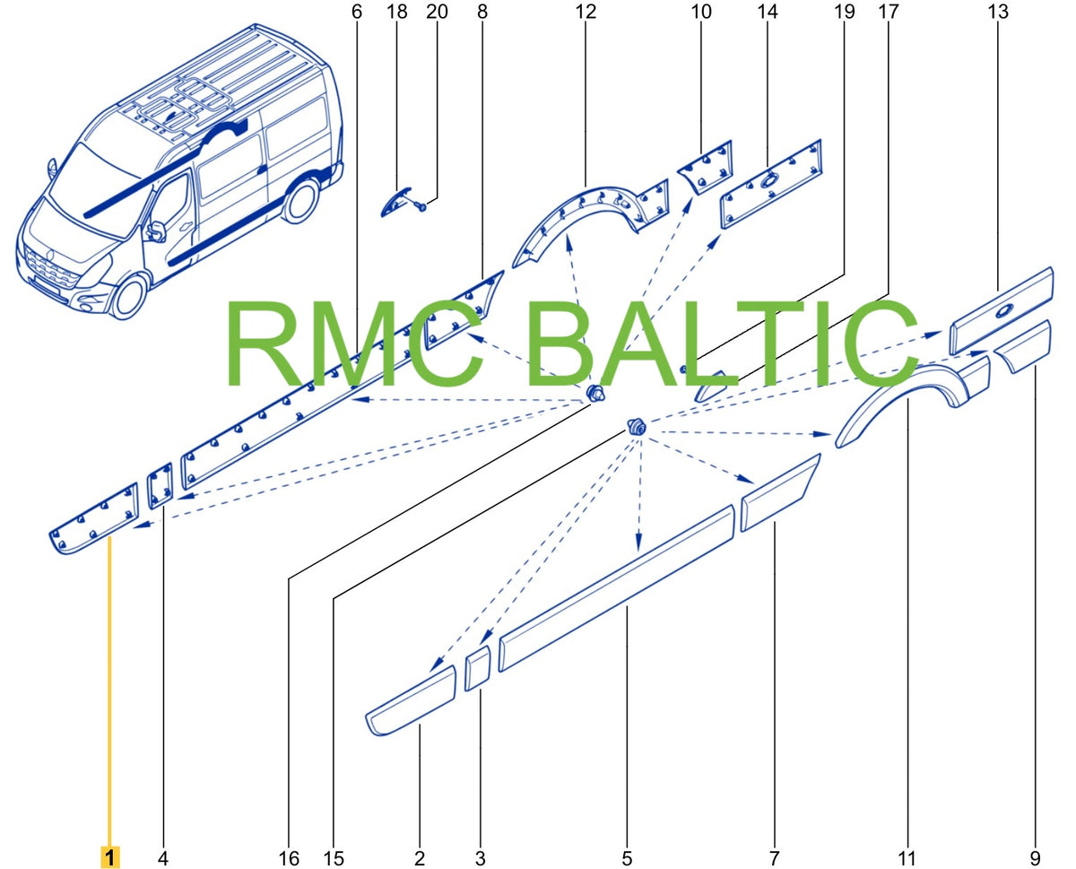 Pièce d'origine Baguette de porte avant droite pour Renault Master III Opel Movano B Nissan NV400 808200149R