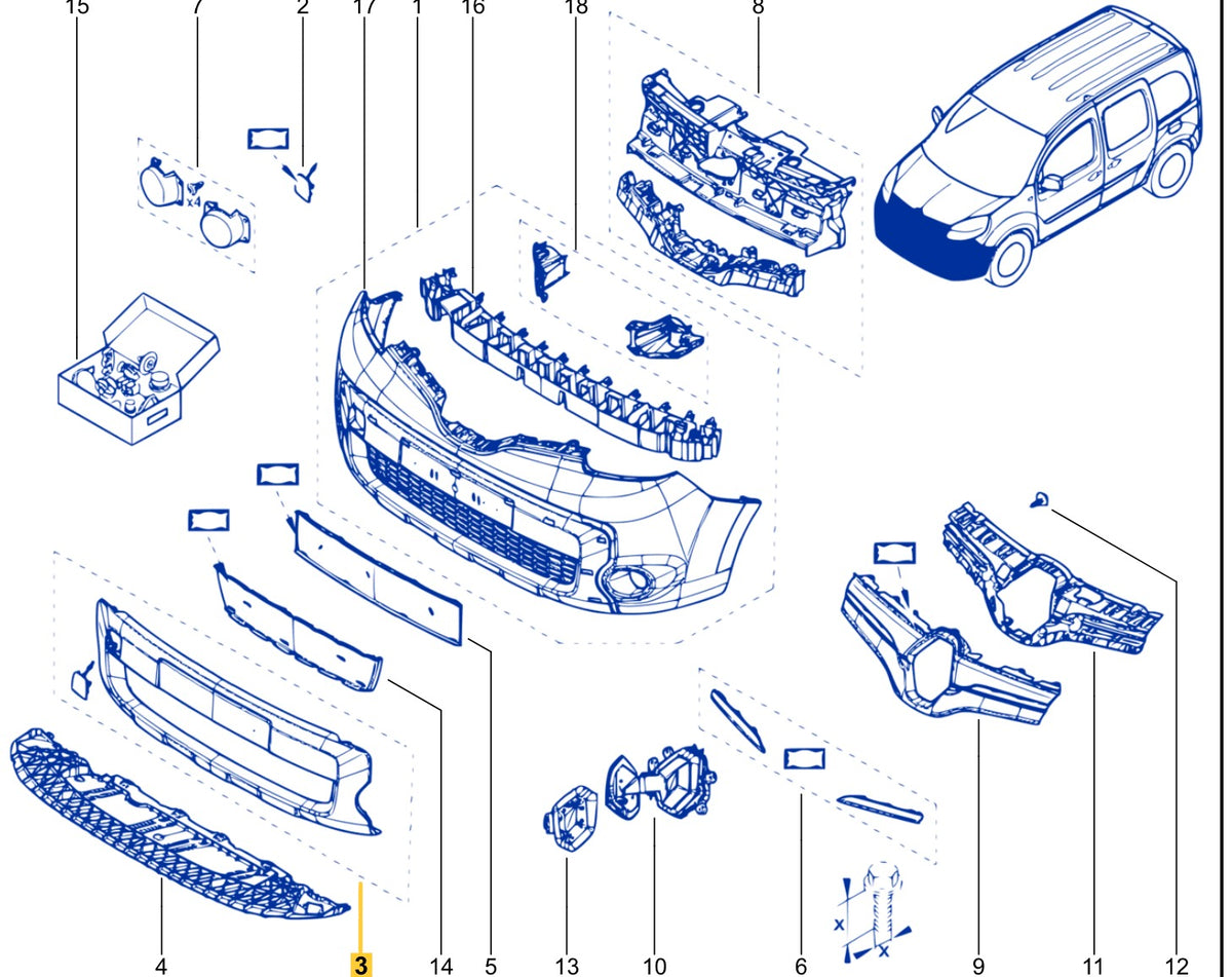 Pièce d'origine Lame de pare-chocs avant pour Renault Kangoo II 620673708R