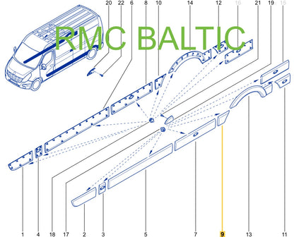 Pièce d'origine Baguette d'aile arrière gauche pour Renault Master III IV Opel Movano B Nissan NV400 768F20004R