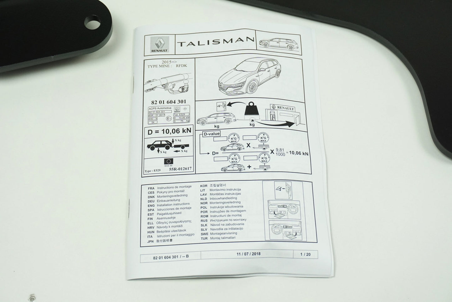 Pièce d'origine Attelage escamotable automatique pour Renault Talisman Grandtour 8201604301