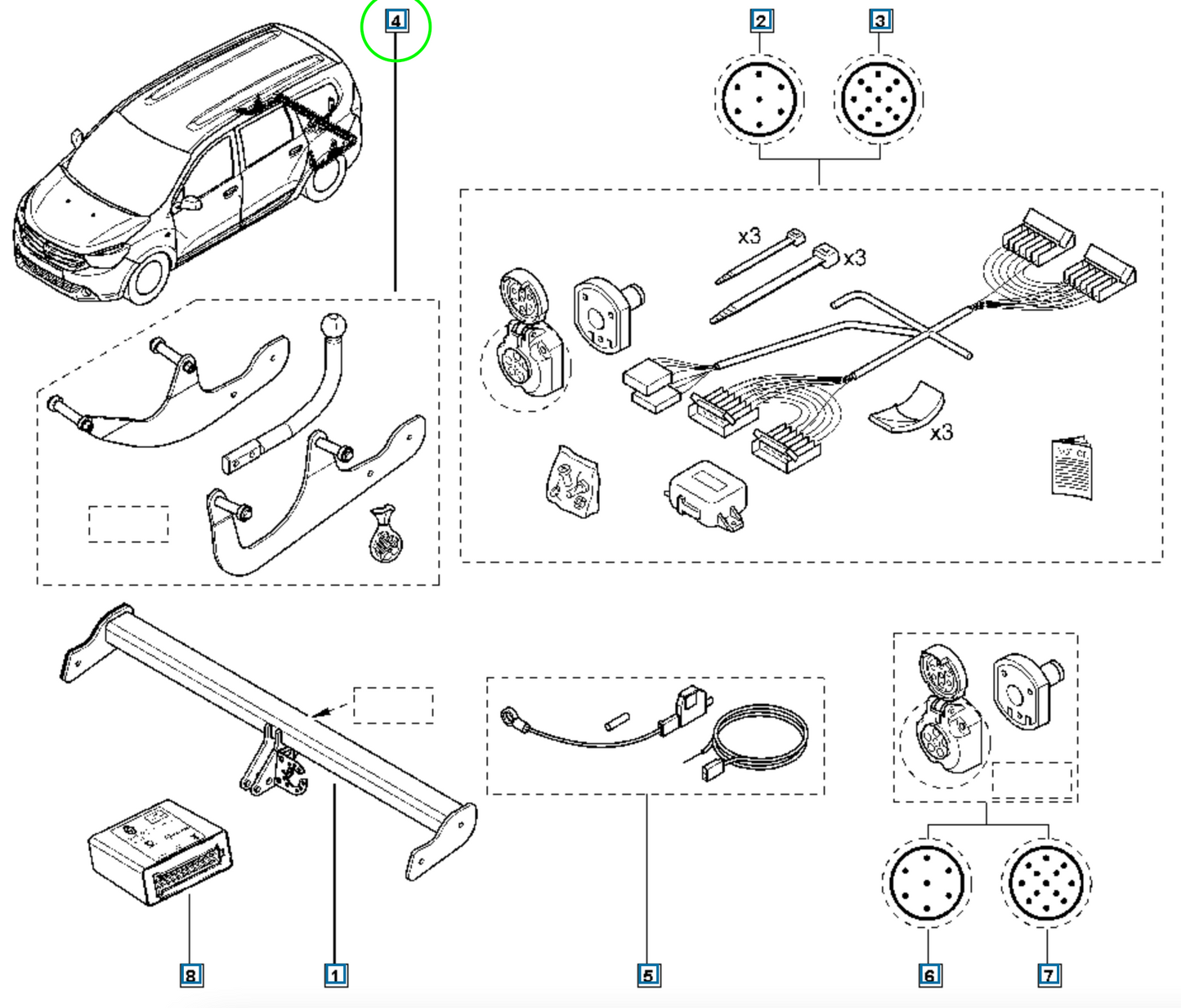 Pièce d'origine Kit de montage d'attelage pour Dacia Lodgy Stepway 8201334151